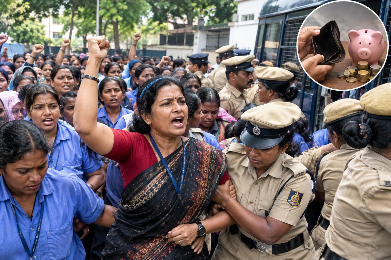 ಹೊಸ ಪಿಎಫ್‌ ನಿರ್ಬಂಧ ವಿರೋಧಿಸಿ ಗಾರ್ಮೆಂಟ್ ಕಾರ್ಮಿಕರ ಪ್ರತಿಭಟನೆ: 50ಕ್ಕೂ ಹೆಚ್ಚು ಮಂದಿ ವಶಕ್ಕೆ