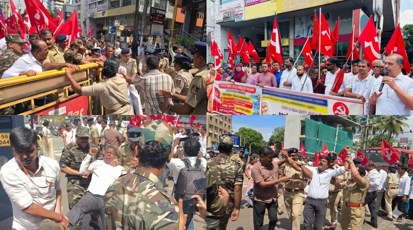 ಮಂಗಳೂರಿನಲ್ಲಿ ಸಿಪಿಎಂ ಪ್ರತಿಭಟನೆ | ಪ್ರಜಾಸೌಧದತ್ತ ಮೆರವಣಿಗೆಗೆ ಪೊಲೀಸರ ತಡೆ, ನಾಯಕರು-ಕಾರ್ಯಕರ್ತರು ವಶಕ್ಕೆ