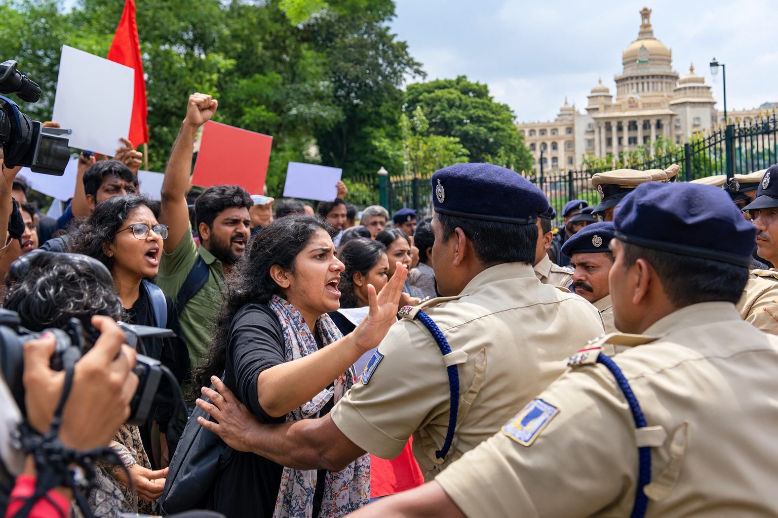 ಪ್ರತಿಭಟನೆಗೆ ಹಕ್ಕಿದೆ ಎಂದ ಸರ್ಕಾರ; ಸ್ವಾತಂತ್ರ್ಯ ಉದ್ಯಾನದಲ್ಲೇ ನಮ್ಮನ್ನು ಏಕೆ ಬಂಧಿಸಿಡುತ್ತೀರಿ ಎಂದ ಹೋರಾಟಗಾರರು!